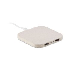   Incarcator wireless 5W cu 2 porturi usb, Everestus, paie, abs, bej