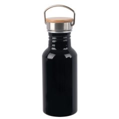   Sticla sport pentru apa, 21MAR1846, 500 ml, Ø 7.3x19 cm, Everestus, Aluminiu, Otel, Bambus, Negru