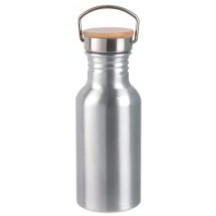   Sticla sport pentru apa, 21MAR1848, 500 ml, Ø 7.3x19 cm, Everestus, Aluminiu, Otel, Bambus, Argintiu