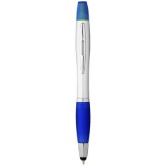   Nash dual stylus ballpoint pen and highlighter, ABS plastic, Silver,Royal blue