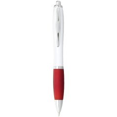   Nash ballpoint pen with white barrel and coloured grip, ABS plastic, White, Red  