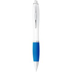   Nash ballpoint pen with white barrel and coloured grip, ABS plastic, White,Aqua