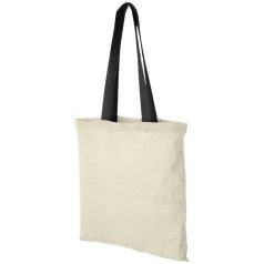   Nevada 100 g/m² cotton tote bag with coloured handles, 100 g/m² Cotton, Natural, solid black