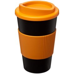   Americano® 350 ml insulated tumbler with grip, PP Plastic, Silicone, solid black,Orange  