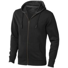   Arora hooded full zip sweater, Male, Knit of 80% Cotton and 20% Polyester, brushed on the inside, solid black, XS