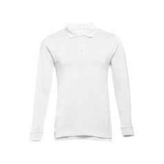   BERN. Men's long sleeve polo shirt, Male, Piquet mesh 100% cotton: 210 g/m², White, L