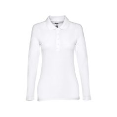   BERN WOMEN. Women's long sleeve polo shirt, Female, Piquet mesh 100% cotton: 210 g/m², White, L