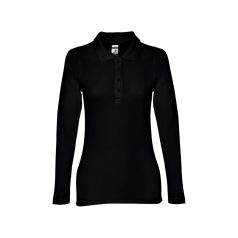   BERN WOMEN. Women's long sleeve polo shirt, Female, Piquet mesh 100% cotton: 210 g/m². Colour 56: 85% cotton/15% viscose, Black, L