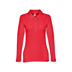   BERN WOMEN. Women's long sleeve polo shirt, Female, Piquet mesh 100% cotton: 210 g/m². Colour 56: 85% cotton/15% viscose, Red, S