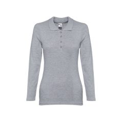   BERN WOMEN. Women's long sleeve polo shirt, Female, Piquet mesh 100% cotton: 210 g/m². Colour 56: 85% cotton/15% viscose, Heather light grey, L