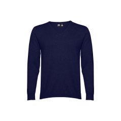   MILAN. Men's V-neck jumper, Male, 70% cotton and 30% polyamide: 220 g/m², Navy blue, L