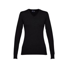   MILAN WOMEN. Women's V-neck jumper, Female, 70% cotton and 30% polyamide: 220 g/m², Black, M