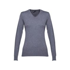   MILAN WOMEN. Women's V-neck jumper, Female, 70% cotton and 30% polyamide: 220 g/m², Heather grey, L