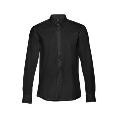   PARIS. Men's poplin shirt, Male, 68% cotton, 28% polyamide and 4% spandex: 115 g/m², Black, L