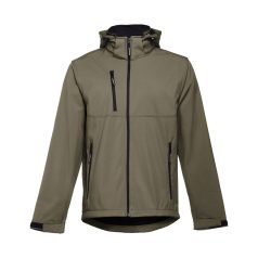   ZAGREB. Men's softshell with removable hood, Male, 96% polyester and 4% spandex (2 layers): 280 g/m², Army green, XL