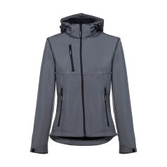   ZAGREB WOMEN. Women's softshell with removable hood, Female, 96% polyester and 4% spandex (2 layers): 280 g/m², Grey, L