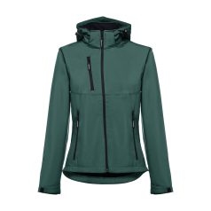   ZAGREB WOMEN. Women's softshell with removable hood, Female, 96% polyester and 4% spandex (2 layers): 280 g/m², Dark green, L