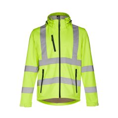   ZAGREB WORK. High-visibility softshell jacket for men, with removable hood, Male, 100% polyester (3 layers): 320 g/m², Hexachrome yellow, S