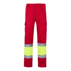   Pantaloni din twill bicolor cu buzunare multiple, Unisex, 2502E13169, Velilla, Poliester, Bumbac, Rosu, L