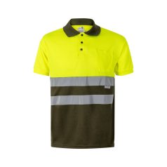   Tricou polo bicolor cu maneci scurte, Unisex, 2502E11289, Velilla, Poliester, Verde armata, 3XL