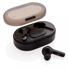 Light up logo TWS earbuds in charging case, black ABS black