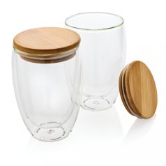   Set 2 cani cu capac, Everestus, 2707022, Sticla, Bambus, 350 ml, 8.8x5.5x13.5 cm, Transparent