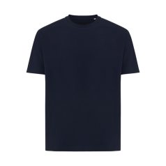   Tricou cu maneca scurta, la baza gatului, Casual, Unisex, iqoniq, 2410E19556, Bumbac, Albastru navy, XL