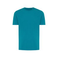   Tricou cu maneca scurta, la baza gatului, Casual, Unisex, iqoniq, 2410E19337, Bumbac, Verde verdigris, L