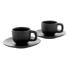   Set 2 cani expresso, 85 ml, 2410E25535, Everestus, 130 x 130 x 87 mm, Ceramica, Negru